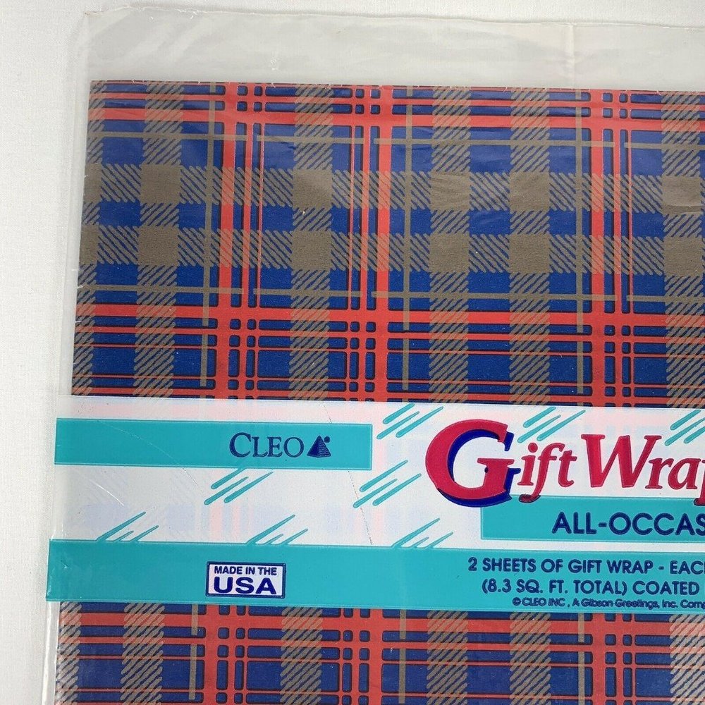 Vintage Cleo Plaid All Occasion Gift Wrap Sheets Two 20 x 30 Inch Wrapping Paper - Picture 4 of 9